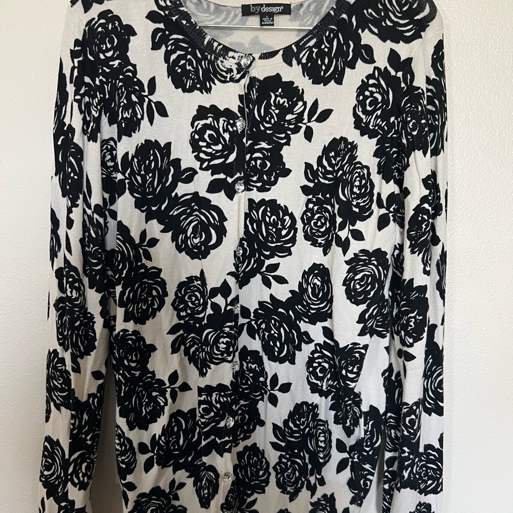 Black with white rose cardigan